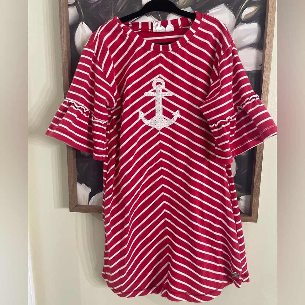 Red Striped Kids Dress with Anchor Design